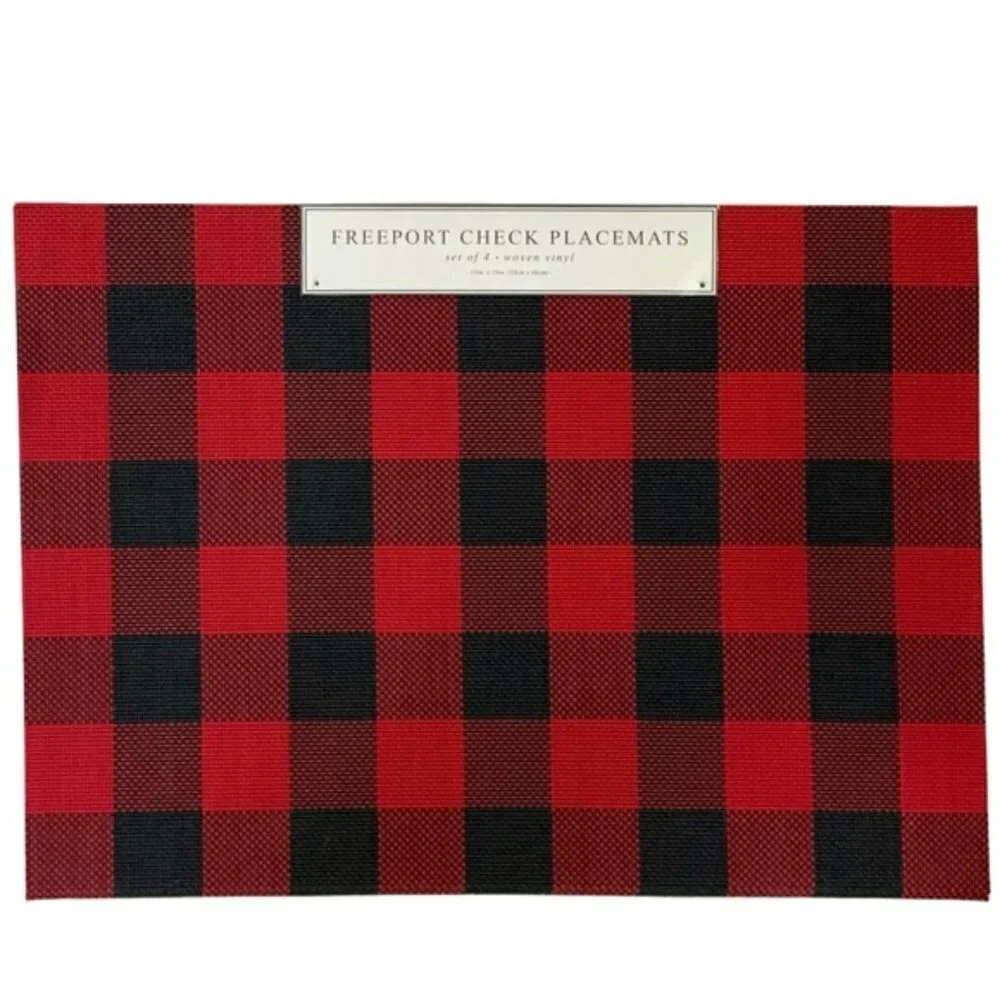 Benson Mills Placements Buffalo Check Plaid Reversible Woven Red Black Set of 4